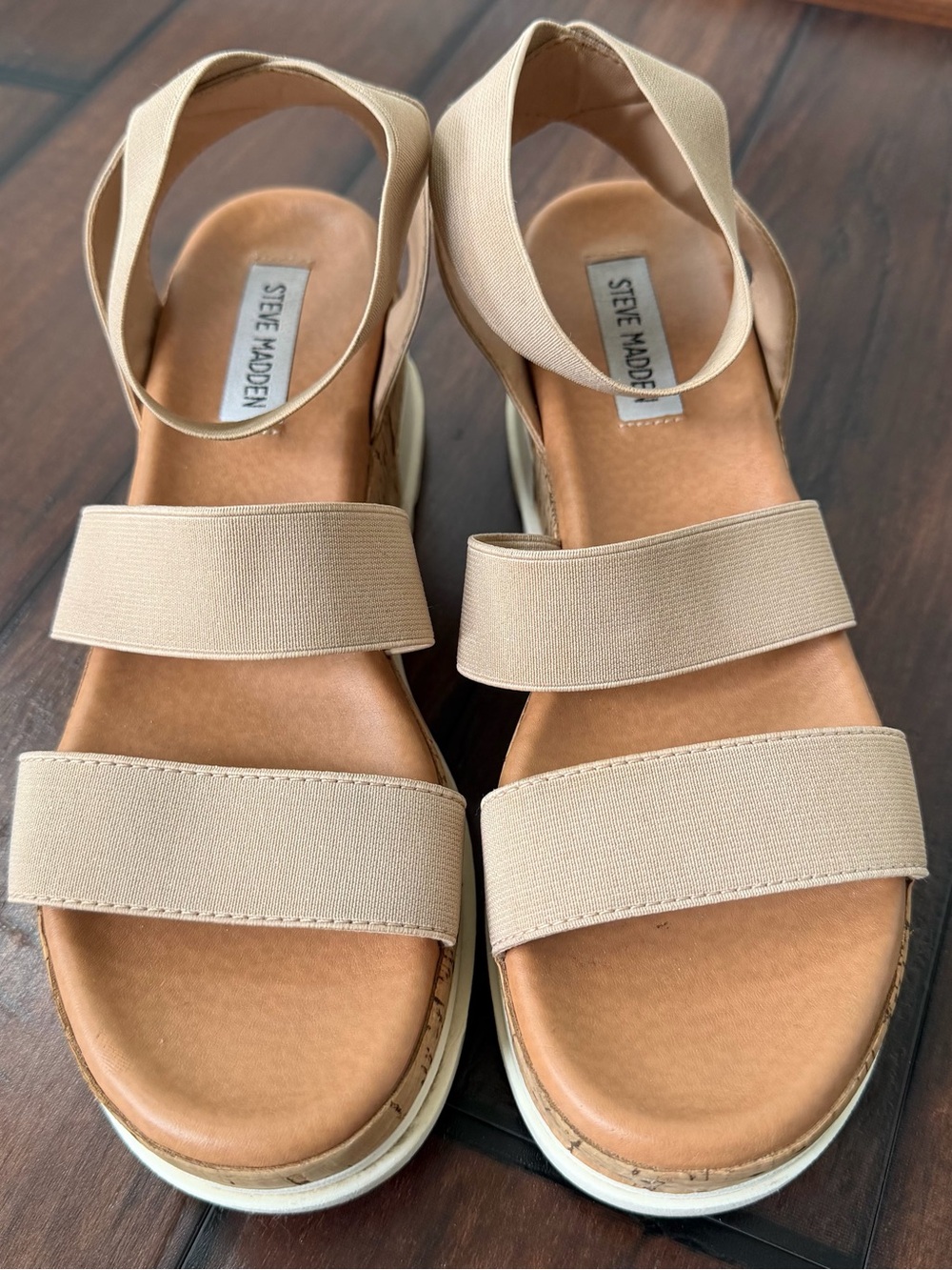 Steve Madden Beige Elastic Strap Platform Sandals